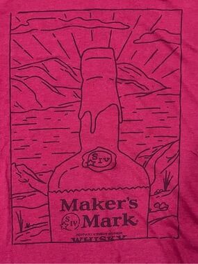 LG Maker's Mark Whiskey graphic t-shirt featuring a black line art. Bar mancave
